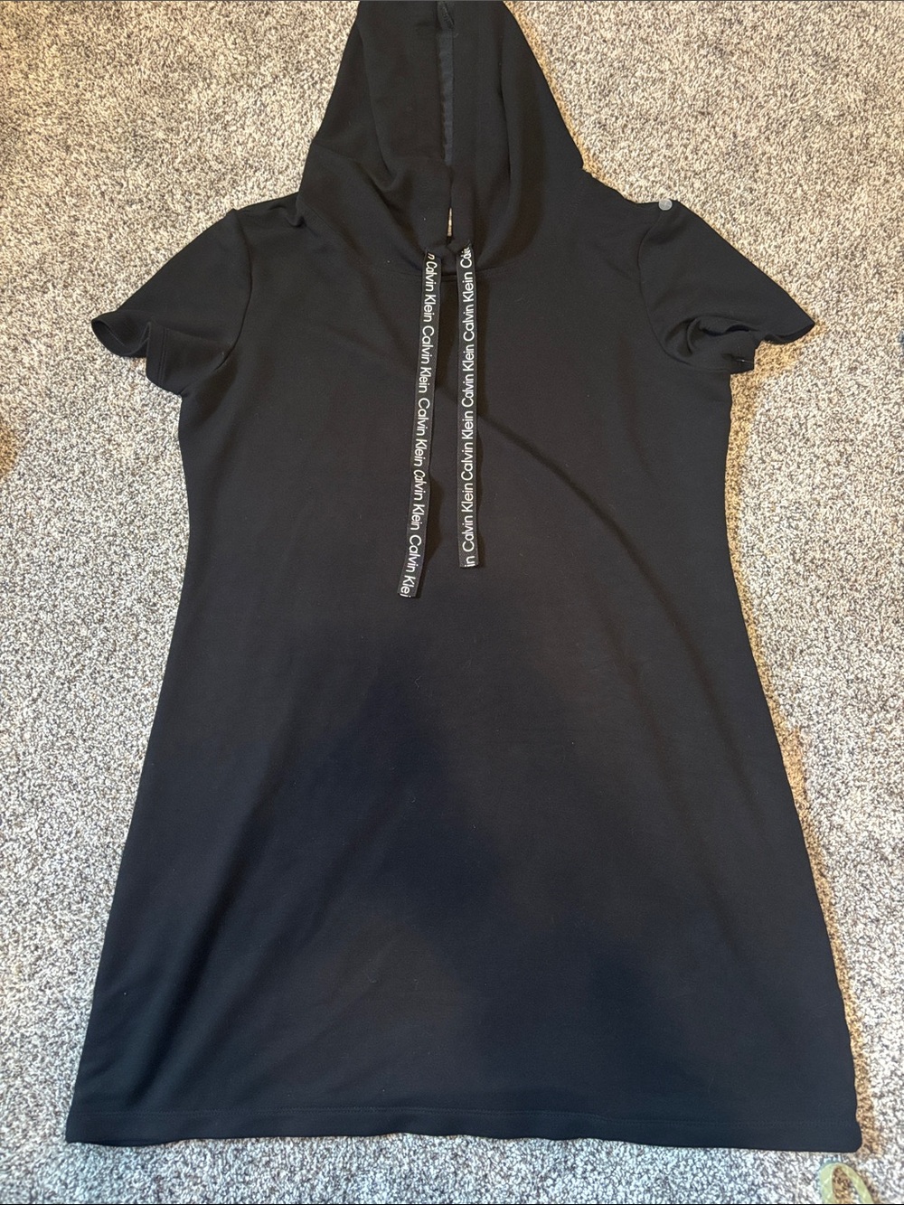 Calvin Klein Black Short-Sleeve Hooded Knit Dress